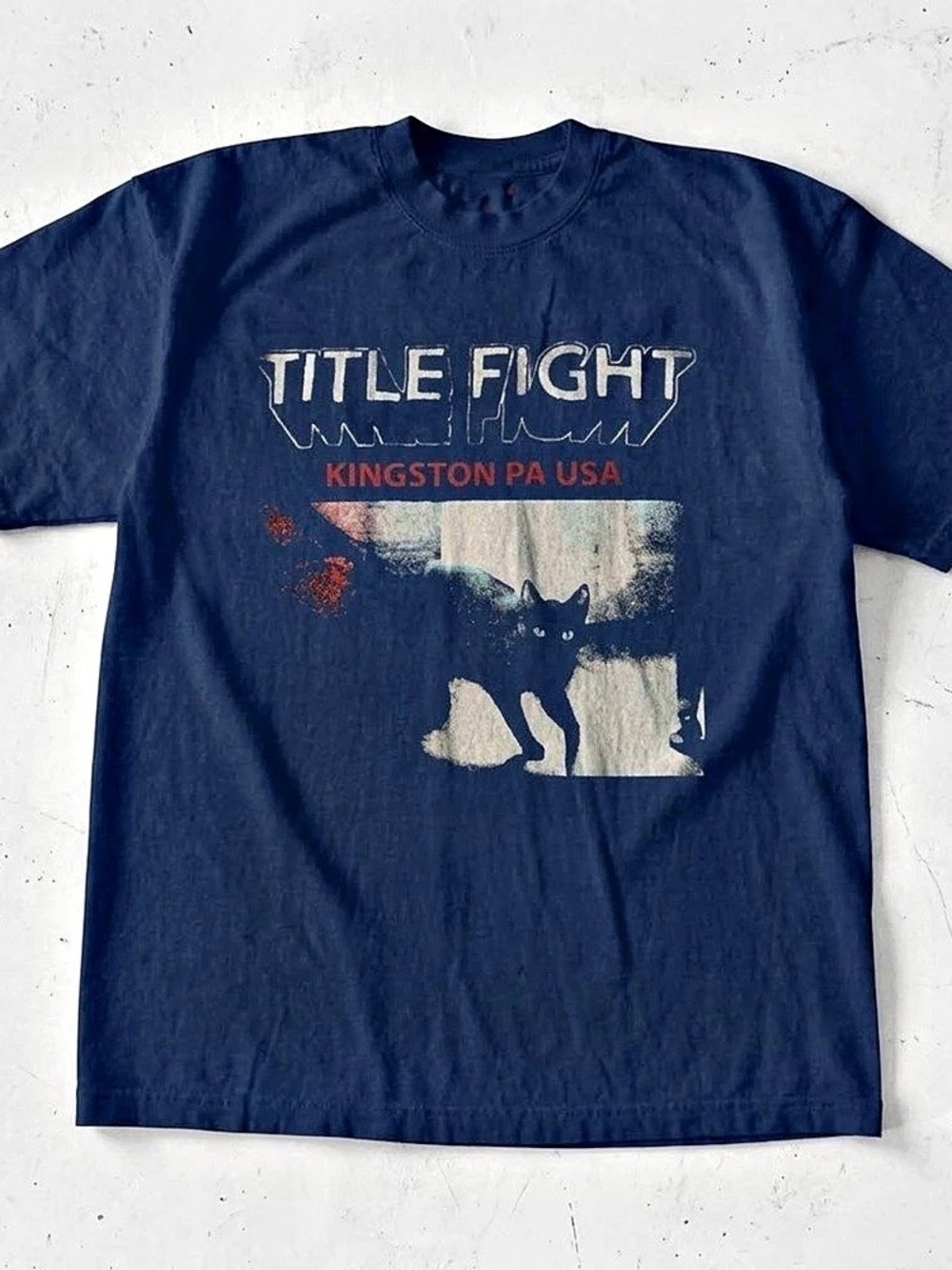 Navy Title Fight Kingston PA USA Cat Graphic T-Shirt Men's Blue Tee